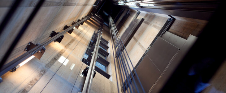 Inside a modern lift shaft.
