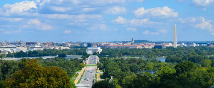 Panorama view of Washington Dc from Arlington Cemetery on a bright summer day