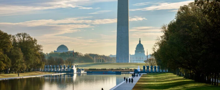 Vibrant sunrise over the National Mall in Washington DC