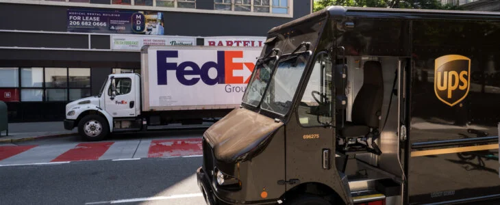 FedEx and UPS in Westlake late in the day.