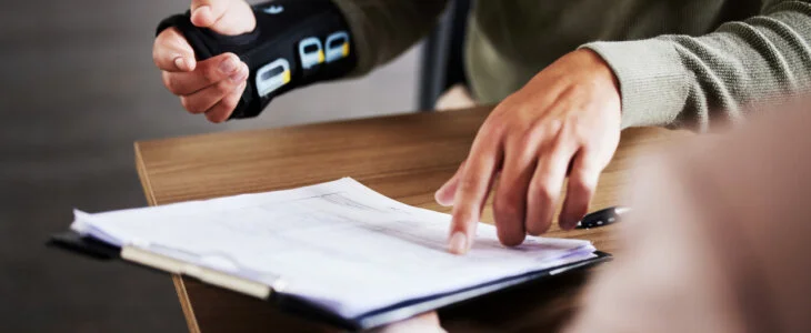 injured man with pre-existing condition signing settlement agreement